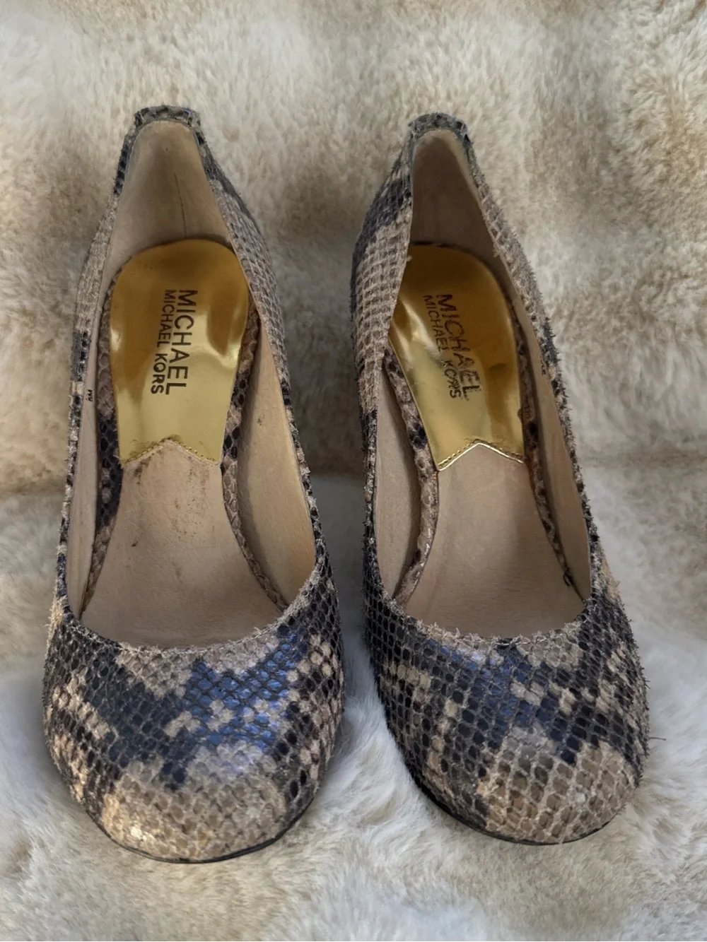 Michael Kors Snake-Print Pointed Toe Pumps in Brown and Tan